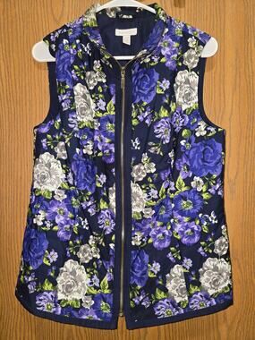 Charter Club Medium Floral Full Zip Vest